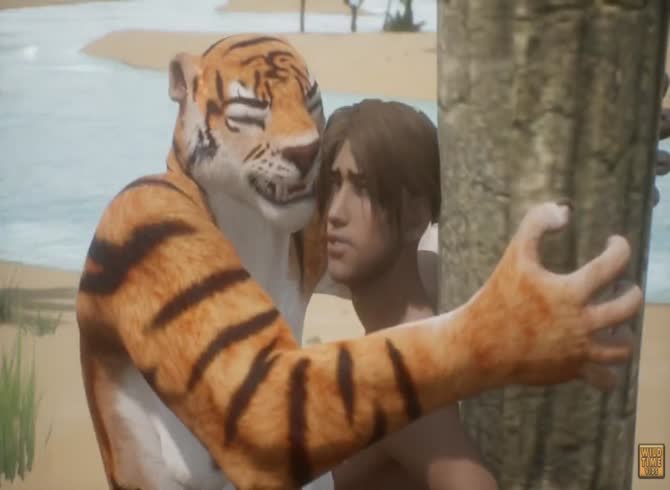 Video :Tiger giving blowjob to man's dick in beastiality porno